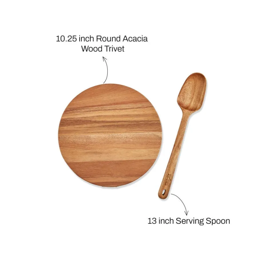 All-Clad Acacia Wood Trivet and Spoon; 2 Piece Set