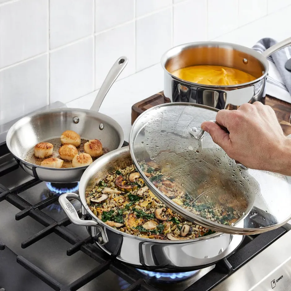 All-Clad D3 Stainless Everyday 3-ply Bonded Cookware, Sauce Pan with Glass lid, 1.5 quart