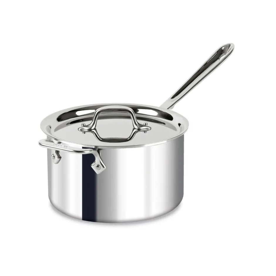 All-Clad D3 Stainless 3-Ply Bonded Cookware, Sauce Pan with Lid, 4 quart