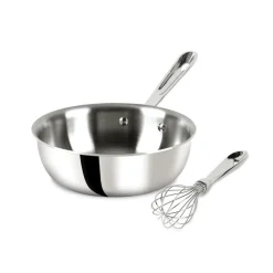 All-Clad D3 Stainless 3-ply Bonded Cookware, Saucier with Whisk, 2 quart