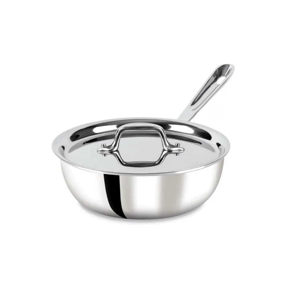 All-Clad D3 Stainless 3-ply Bonded Cookware, Saucier with lid, 2 quart