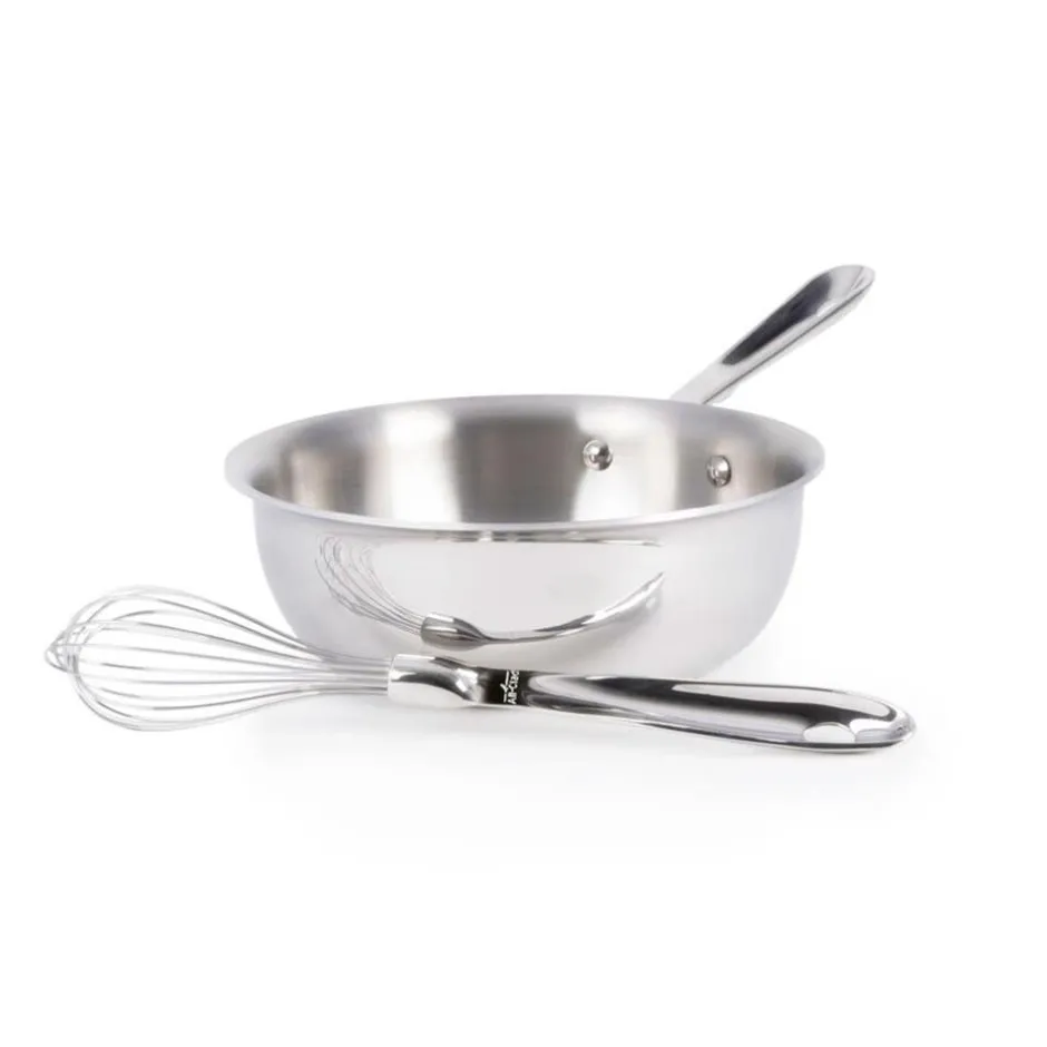 All-Clad D3 Stainless 3-ply Bonded Cookware, Saucier with Whisk, 2 quart