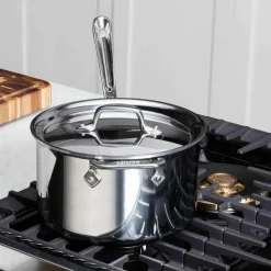 All-Clad D3 Stainless 3-Ply Bonded Cookware, Sauce Pan with Lid, 4 quart