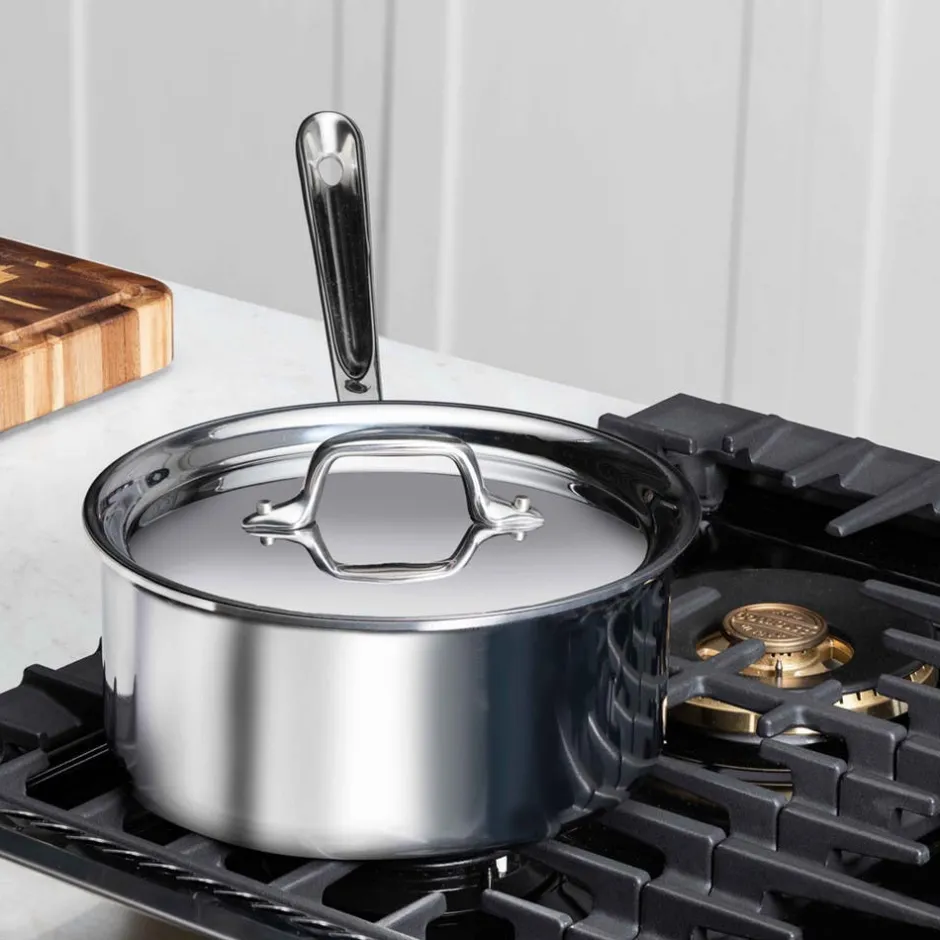 All-Clad D3 Stainless 3-Ply Bonded Cookware, Sauce Pan with Lid, 3 quart