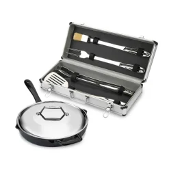 All-Clad Enameled Cast Iron 12 inch Skillet with Lid & 5 piece BBQ Tool Set