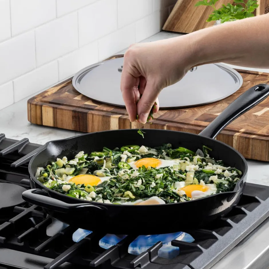 All-Clad Enameled Cast Iron 12 inch Skillet with Lid & 5 piece BBQ Tool Set