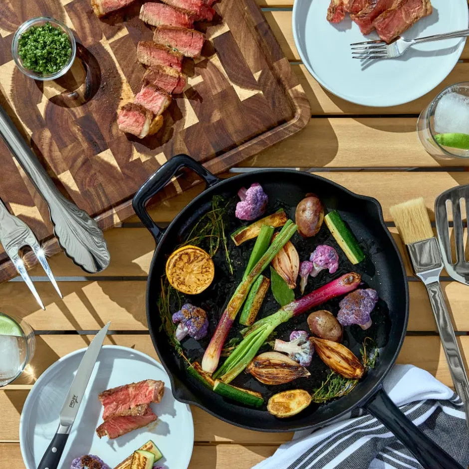 All-Clad Enameled Cast Iron 12 inch Skillet with Lid & 5 piece BBQ Tool Set