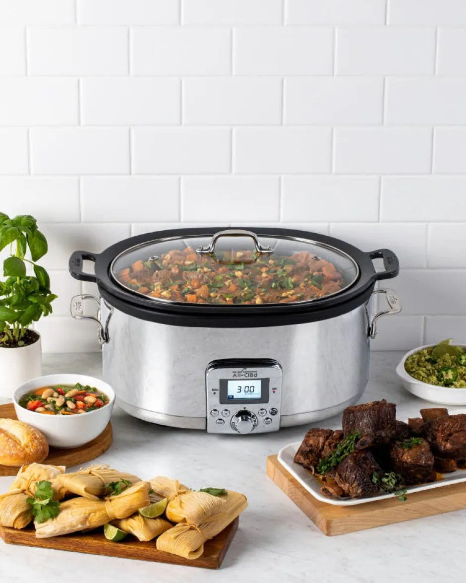 All-Clad Gourmet Plus Stainless Steel 7-in-1 Slow Cooker; Nonstick Ceramic Coating; 7 quart