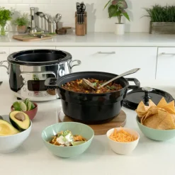 All-Clad Stainless Steel 6-in-1 Digital Slow Cooker with Enameled Cast Iron Pot; 5 quart