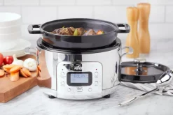 All-Clad Stainless Steel 6-in-1 Digital Slow Cooker with Enameled Cast Iron Pot; 5 quart